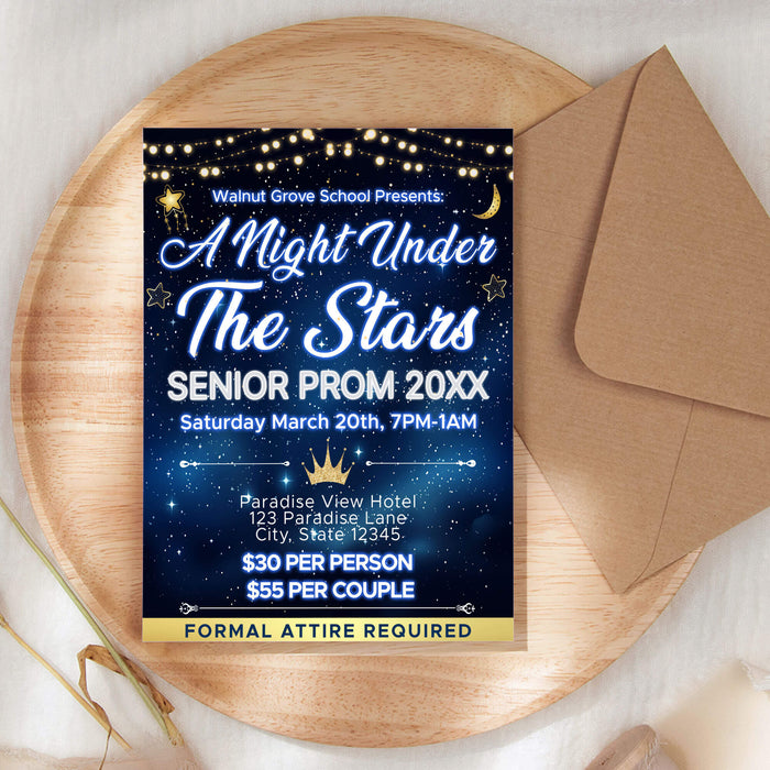 DIY A Night Under The Stars Prom Flyer | School Night Dance Invitation