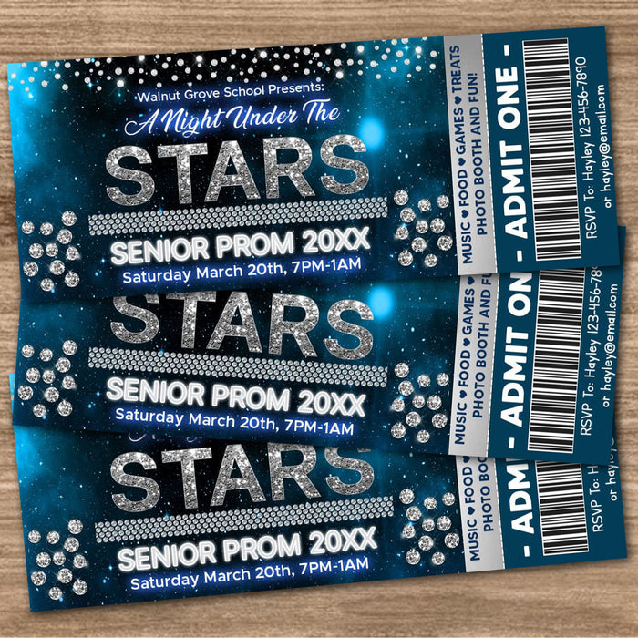 Customizable A Night Under The Stars Prom Invitation Flyer and Ticket Bundle Template | Starry Night School Dance Event