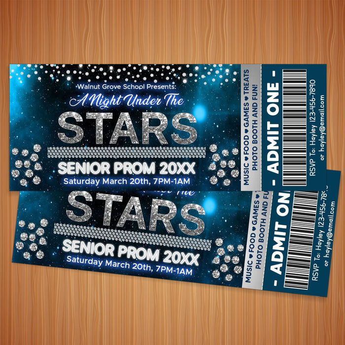 Customizable A Night Under The Stars Prom Invitation Flyer and Ticket Bundle Template | Starry Night School Dance Event