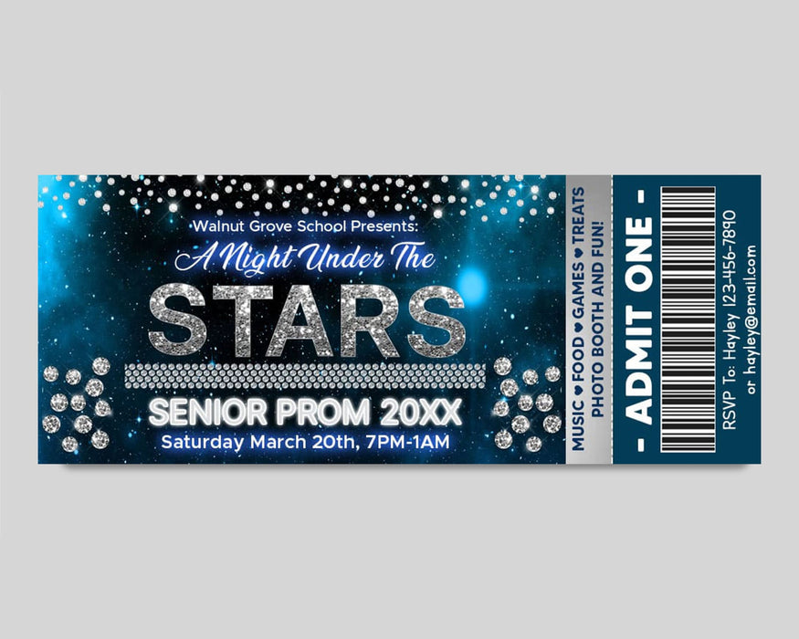 Customizable A Night Under The Stars Prom Invitation Flyer and Ticket Bundle Template | Starry Night School Dance Event