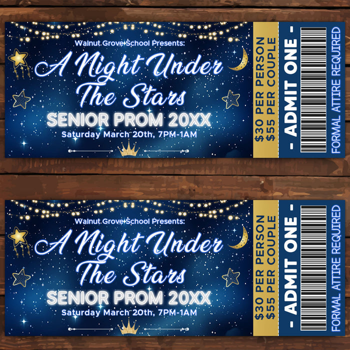 DIY A Night Under The Stars Prom Ticket Template | School Night Dance Ticket