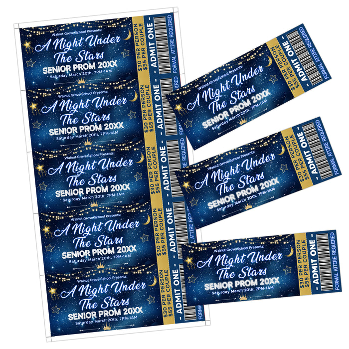 DIY A Night Under The Stars Prom Ticket Template | School Night Dance Ticket
