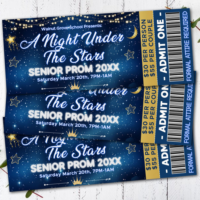 DIY A Night Under The Stars Prom Flyer and Ticket Bundle | School Prom Template Set