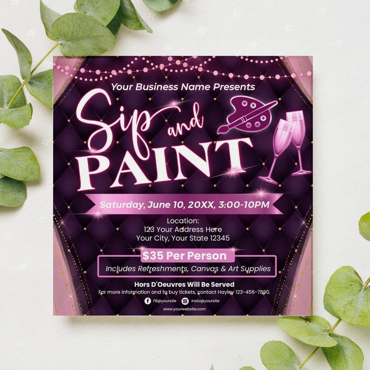 Customizable Sip and Paint Flyer Painting Event Invite Template