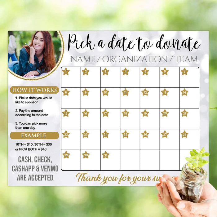 School Fundraiser Printable Donation Calendar