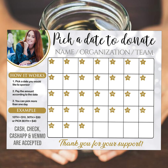 School Fundraiser Printable Donation Calendar