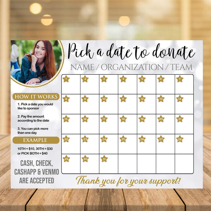 School Fundraiser Printable Donation Calendar