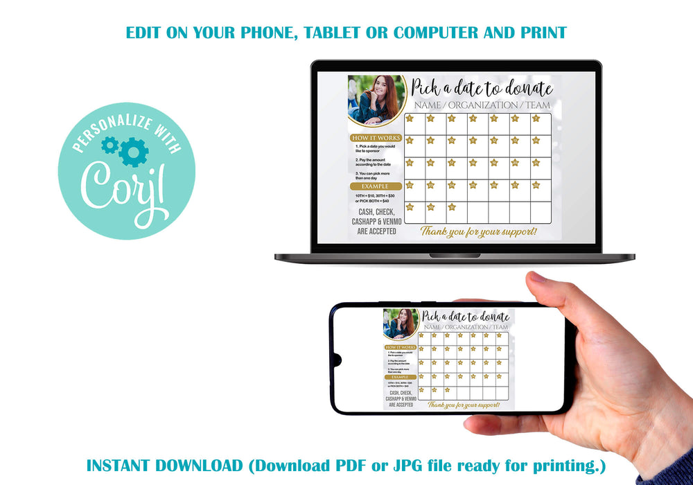 School Fundraiser Printable Donation Calendar