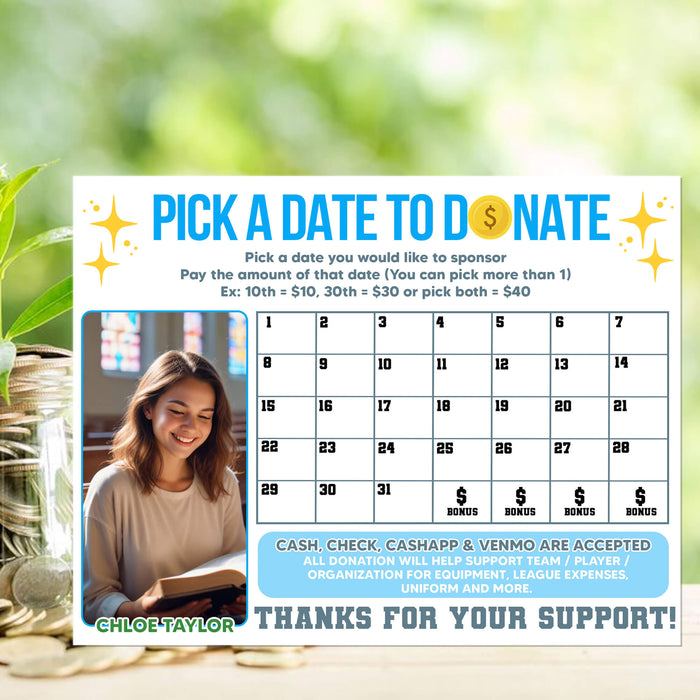 Church Fundraiser Printable Donation Calendar