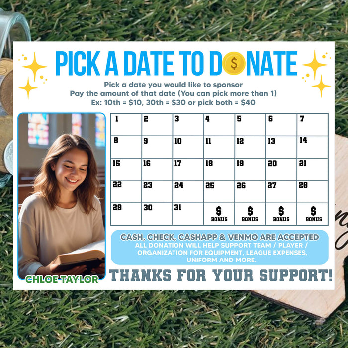 Church Fundraiser Printable Donation Calendar