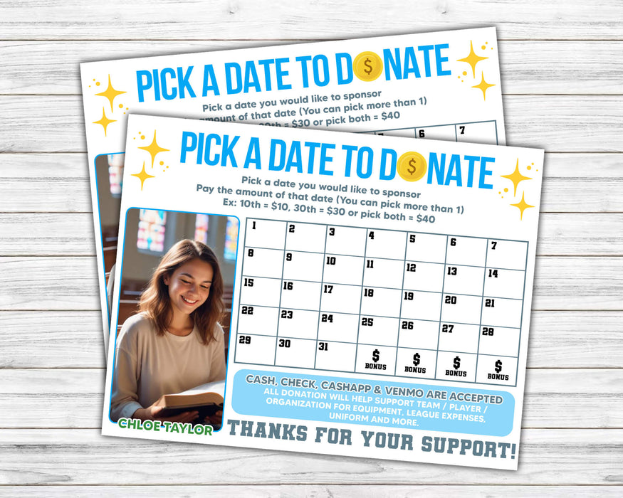 Church Fundraiser Printable Donation Calendar