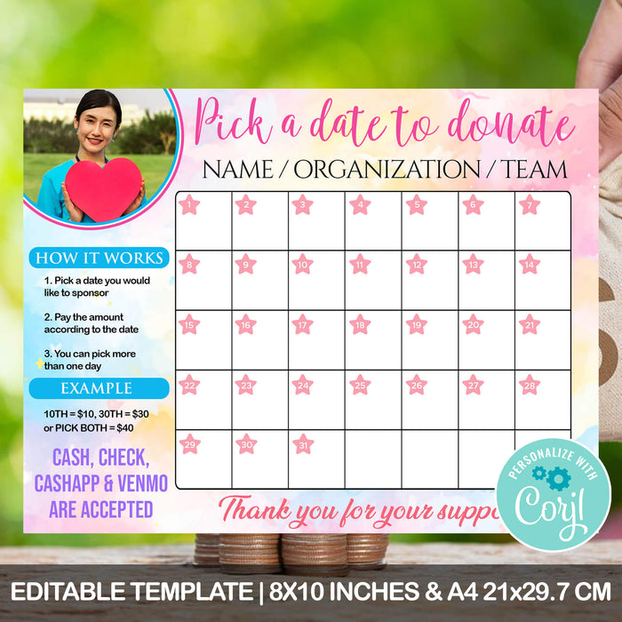 All Purpose Pick a Date Donation Calendar