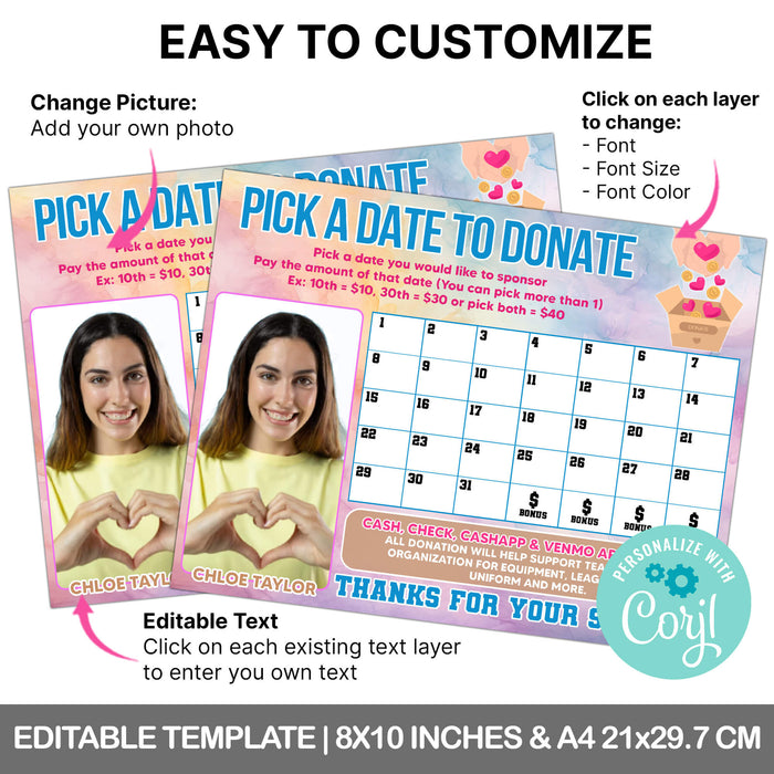 Customizable Donation Calendar for Fundraisers