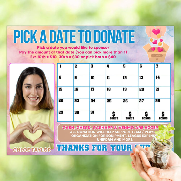 Customizable Donation Calendar for Fundraisers