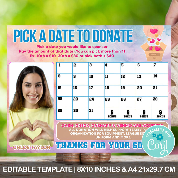 Customizable Donation Calendar for Fundraisers