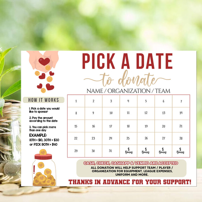 Printable Donation Fundraiser Calendar for Events