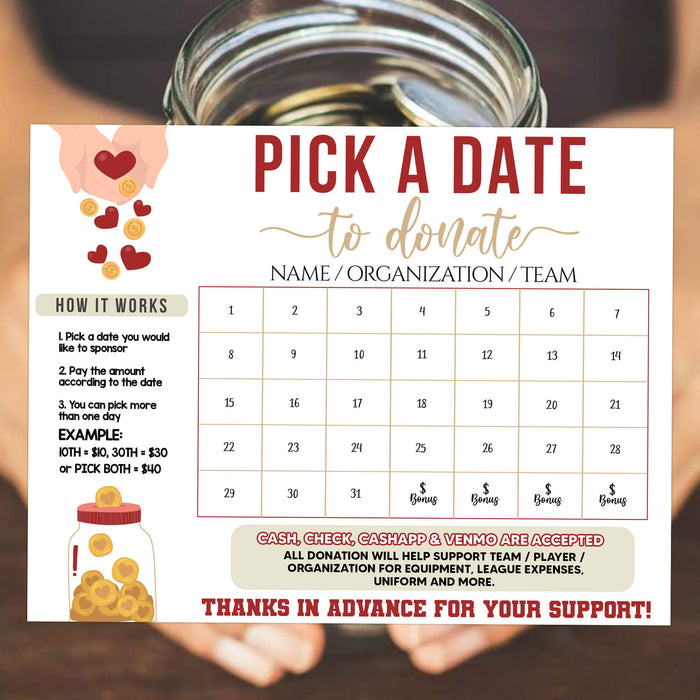 Printable Donation Fundraiser Calendar for Events