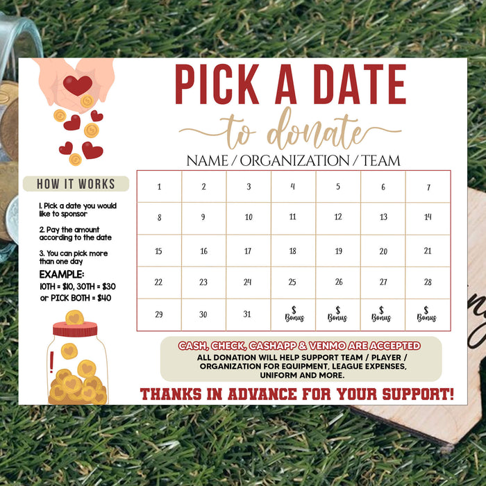 Printable Donation Fundraiser Calendar for Events