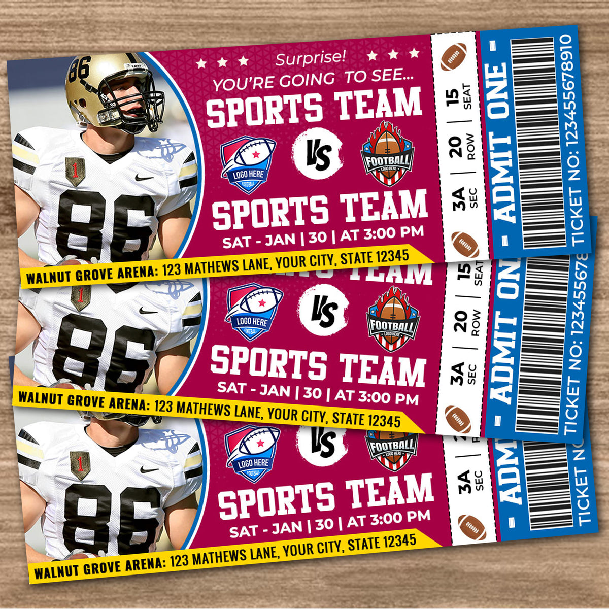 DIY Football Game Stub Ticket Template | Sports Game Event Ticket ...