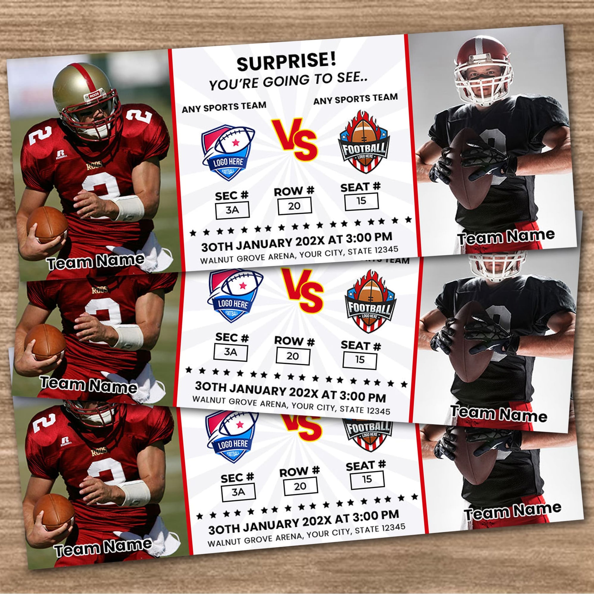 Football Game Sports Ticket Template | Surprise Rugby Sports Game ...