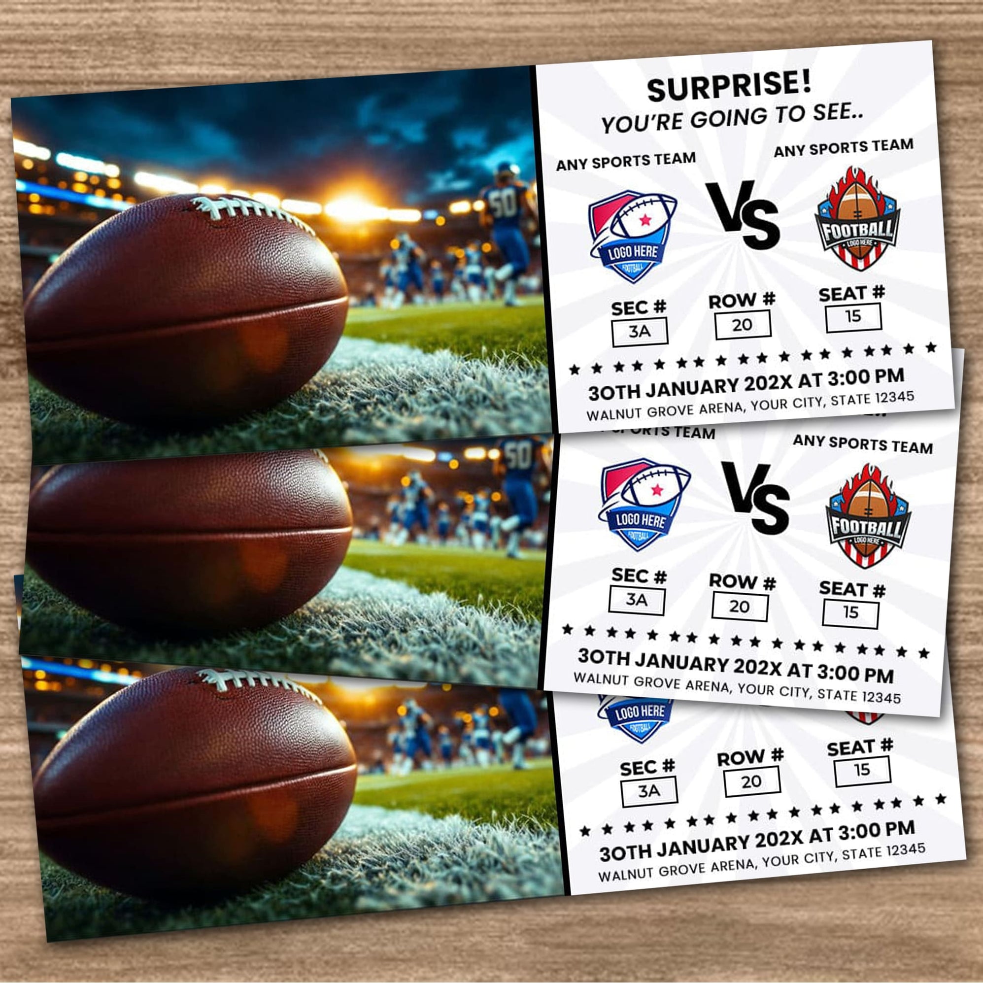Football Game Sports Ticket Template | Surprise Rugby Sports Game ...
