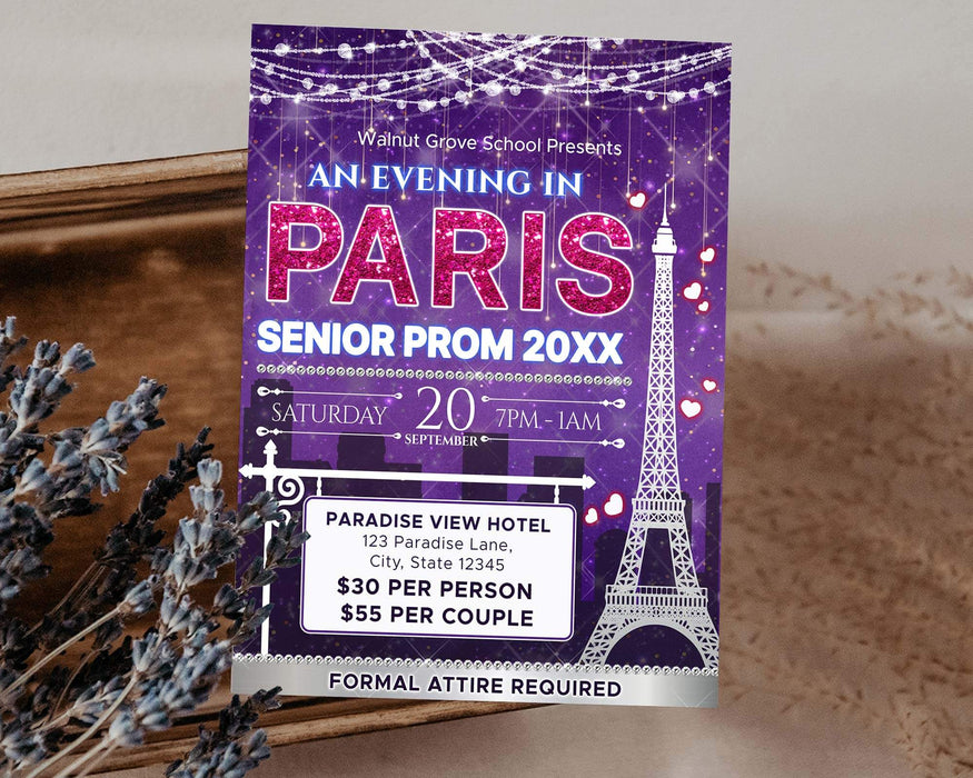 DIY An Evening in Paris Prom Ticket and Flyer Bundle | A Night in Paris School Dance Event Template