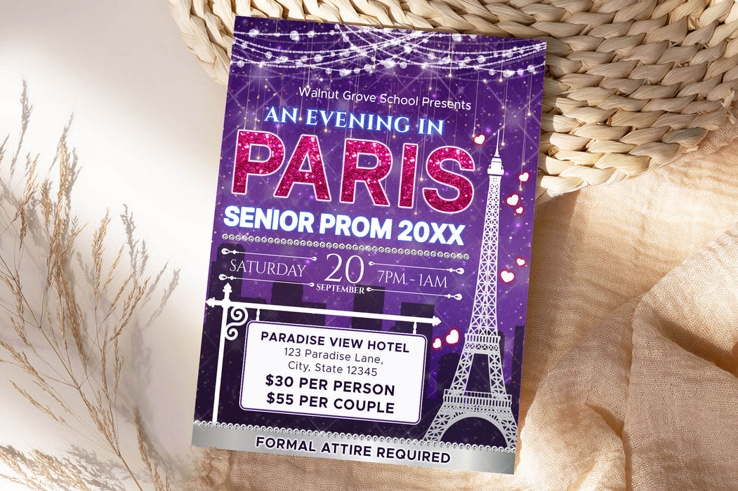 DIY An Evening in Paris Prom Ticket and Flyer Bundle | A Night in Paris School Dance Event Template