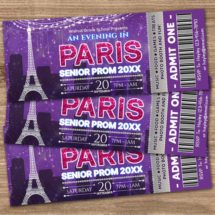 DIY An Evening in Paris Prom Ticket Template | A Night in Paris School Dance Event