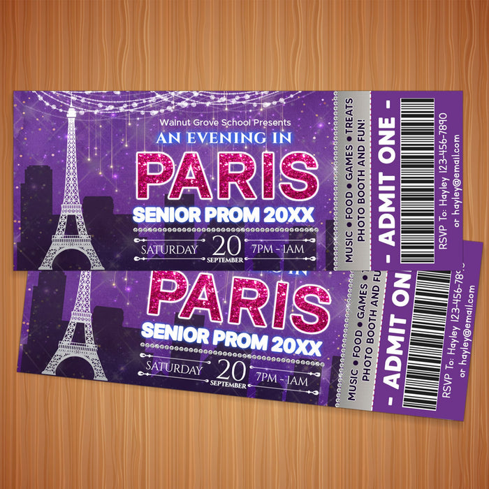 DIY An Evening in Paris Prom Ticket and Flyer Bundle | A Night in Paris School Dance Event Template