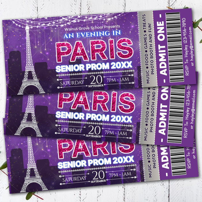 DIY An Evening in Paris Prom Ticket Template | A Night in Paris School Dance Event