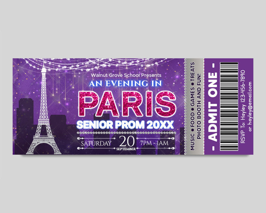 DIY An Evening in Paris Prom Ticket and Flyer Bundle | A Night in Paris School Dance Event Template