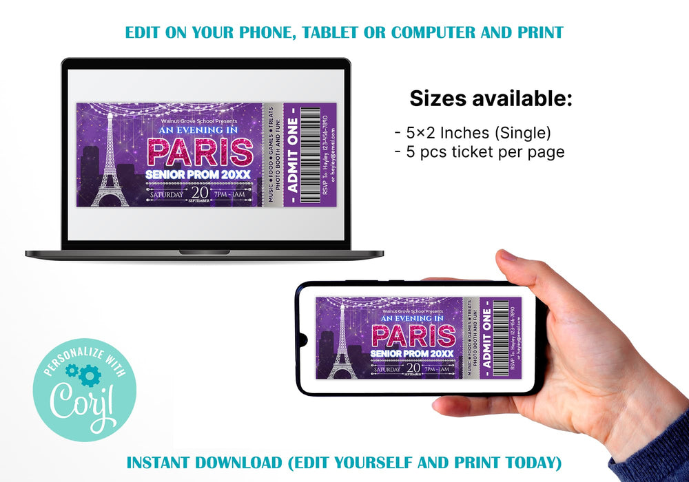 DIY An Evening in Paris Prom Ticket Template | A Night in Paris School Dance Event