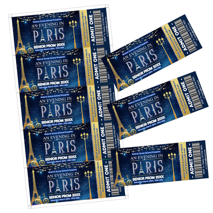 Customizable A Night in Paris Prom Ticket Template | An Evening in Paris School Dance Event