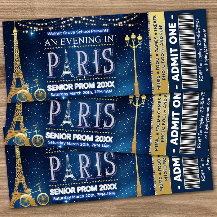 Customizable A Night in Paris Prom Ticket Template | An Evening in Paris School Dance Event