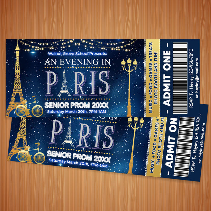 Customizable A Night in Paris Prom Ticket Template | An Evening in Paris School Dance Event