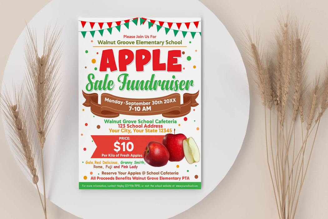 DIY Apple Sale Fundraiser Flyer | School Fundraising Sale Event Flyer Template