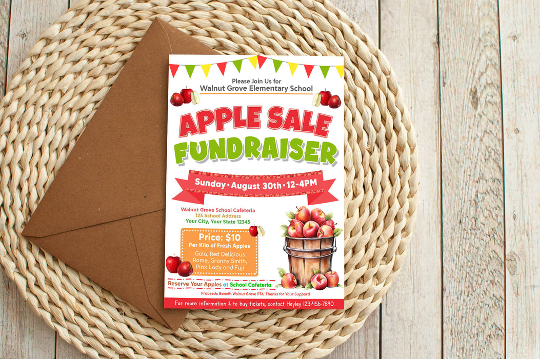Customizable DIY Apple Sale Fundraiser Flyer Template | School Sale Event Flyer