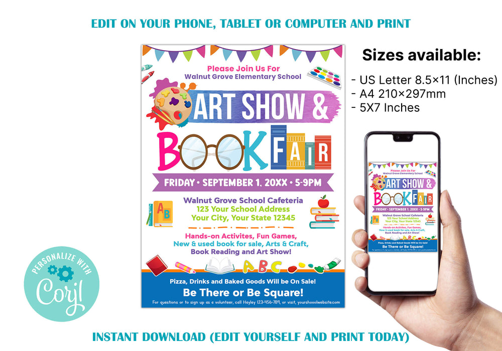 Art Show and Book Fair Flyer Template | PTA PTO School Fundraiser Invite