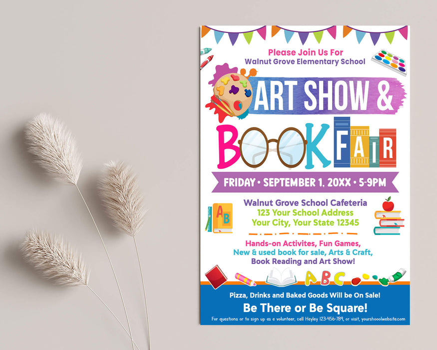 Art Show and Book Fair Flyer Template | PTA PTO School Fundraiser Invite