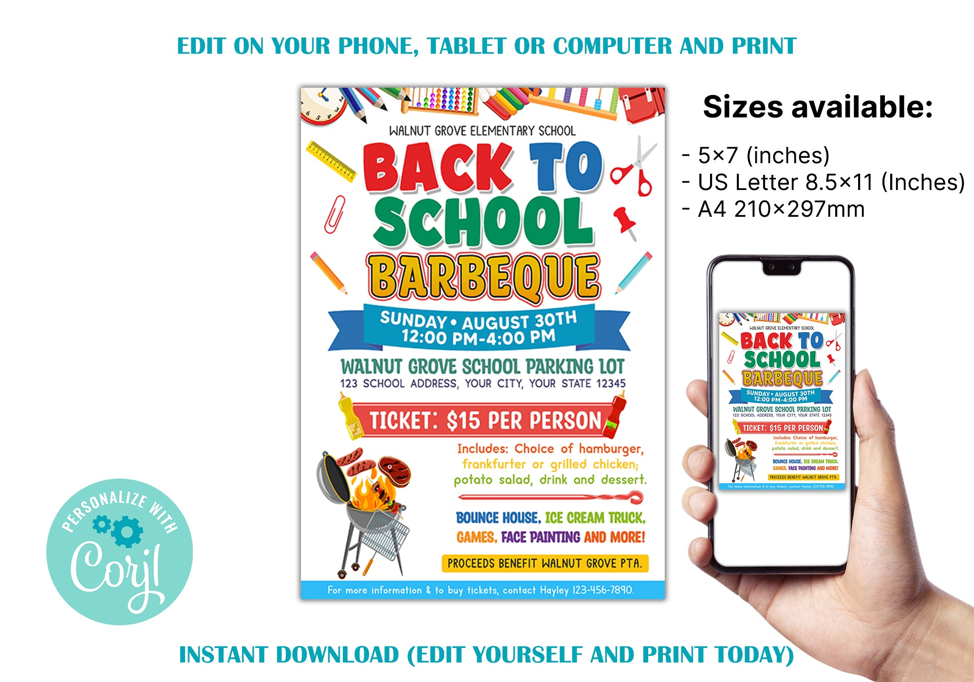 Customizable Back To School BBQ Flyer Template | School BBQ Party Flyer ...