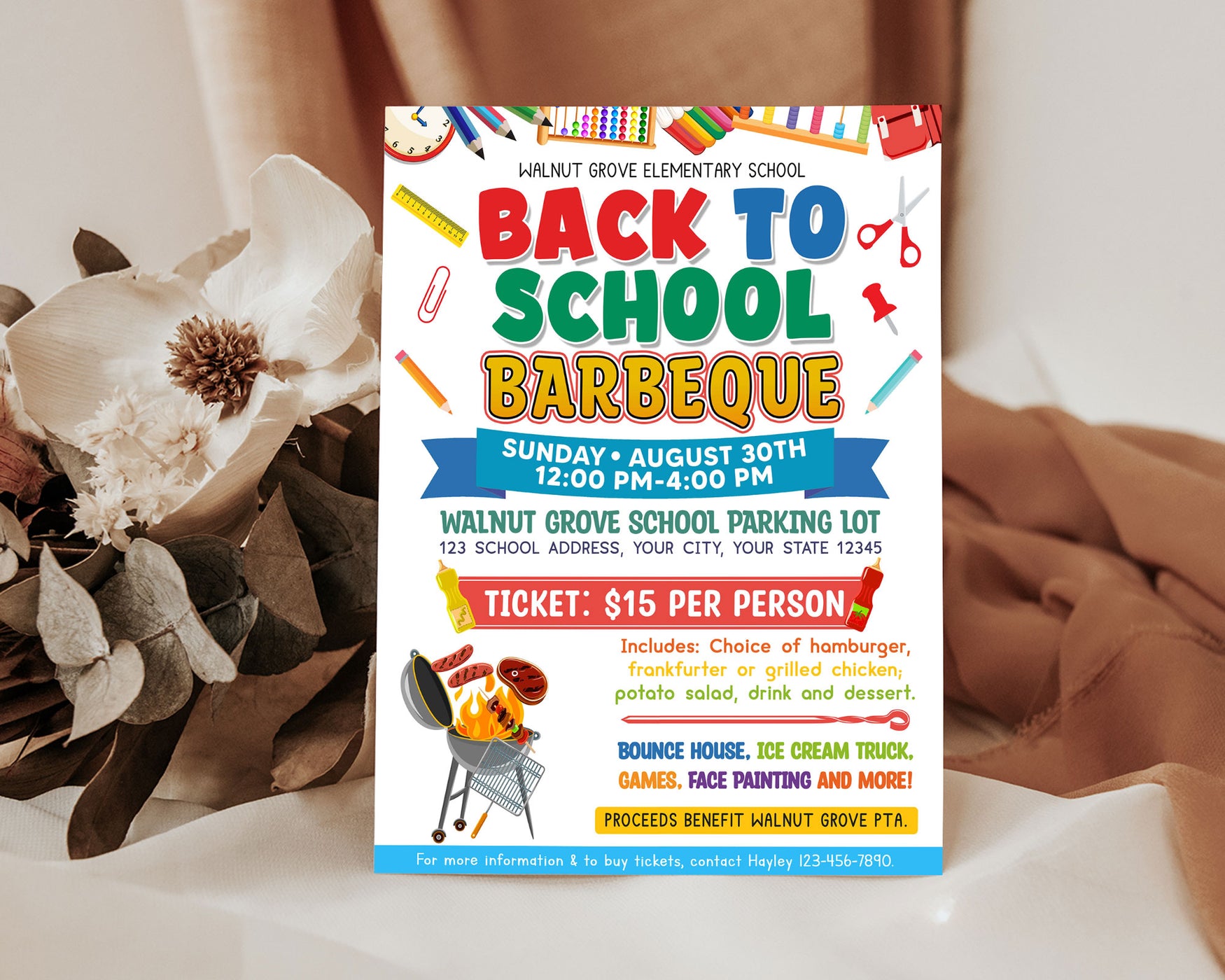 Customizable Back To School BBQ Flyer Template | School BBQ Party Flyer ...