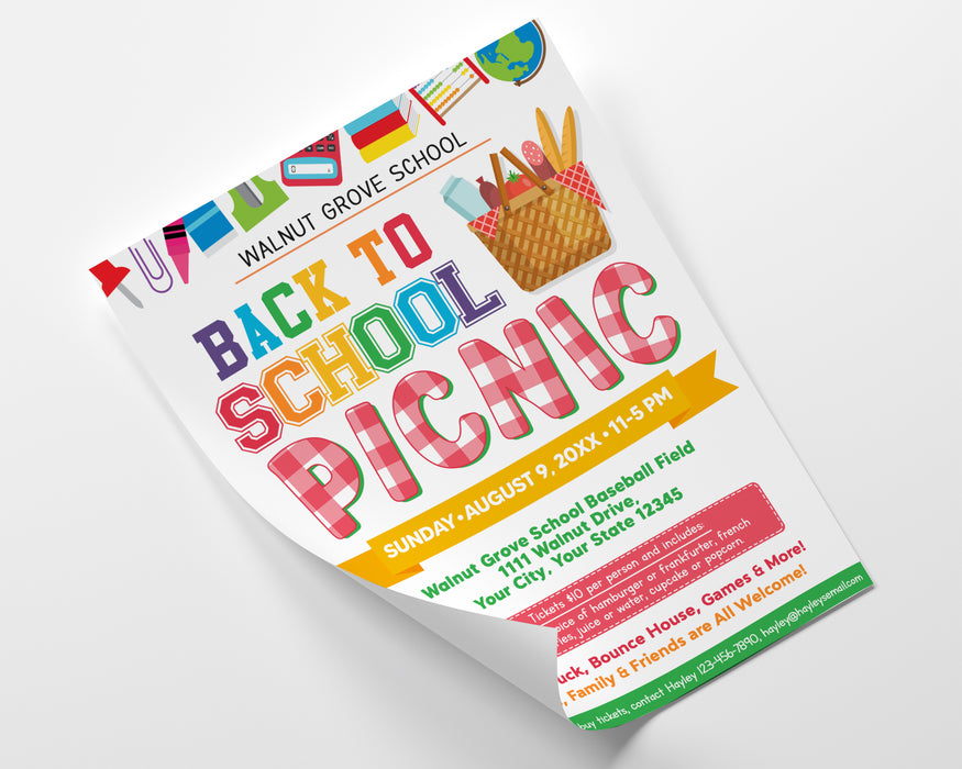 DIY Back To School Picnic Flyer Template | Back To School Fundraiser Flyer Poster