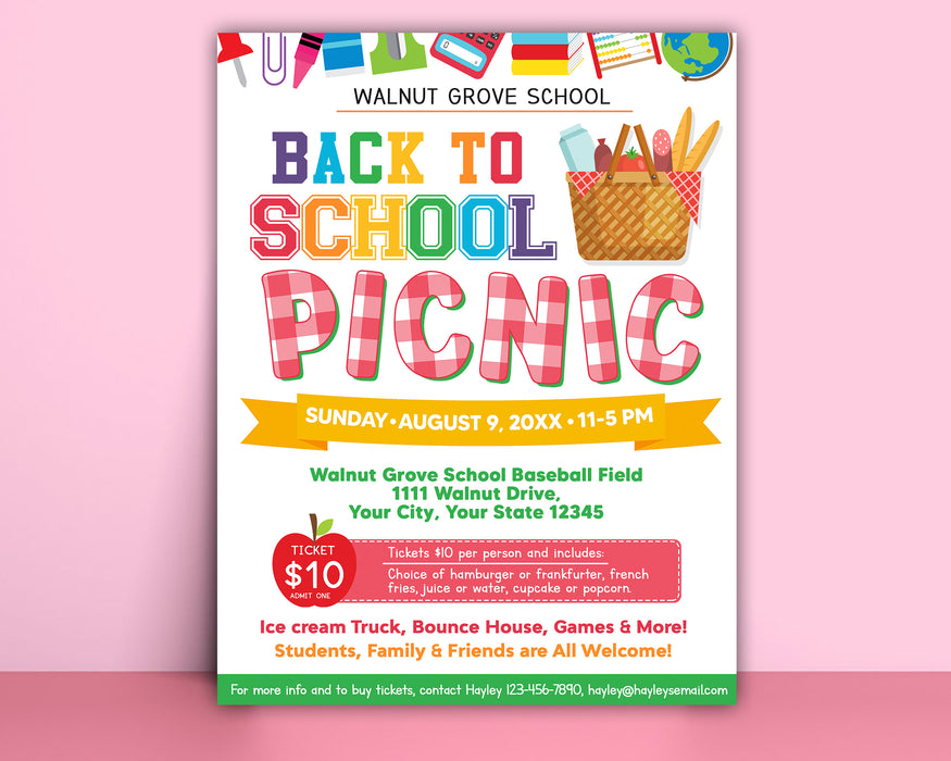DIY Back To School Picnic Flyer Template | Back To School Fundraiser Flyer Poster