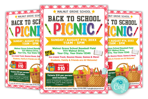 Customizable Back To School Picnic Flyer | PTO PTA Back To School Event Flyer Poster