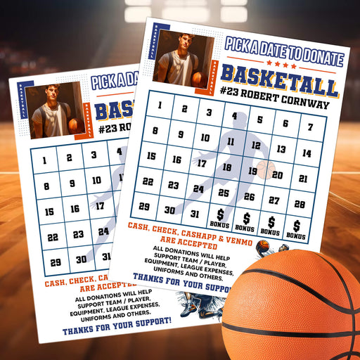 Team Sports Basketball Player Donation Calendar | Pick a Date to Donate Fundraiser Template