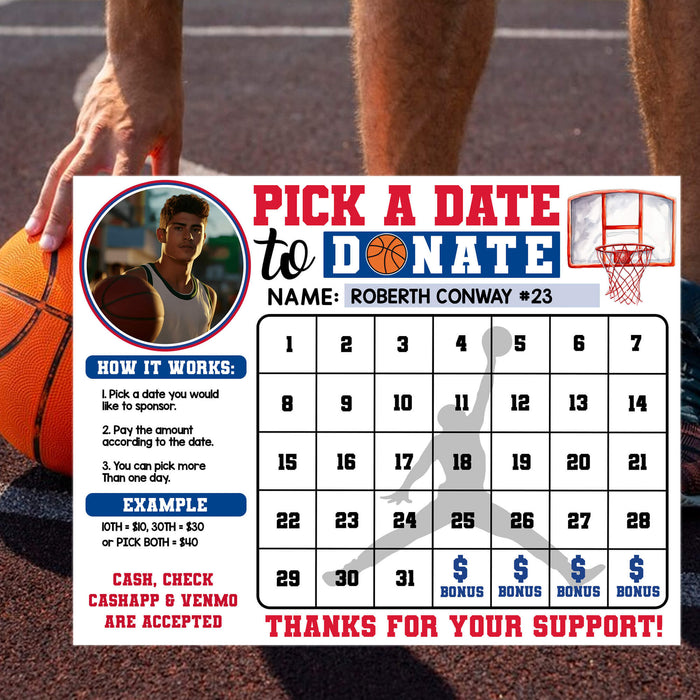 DIY Basketball Sports Donation Calendar | Pick a Date to Donate School Fundraiser Template