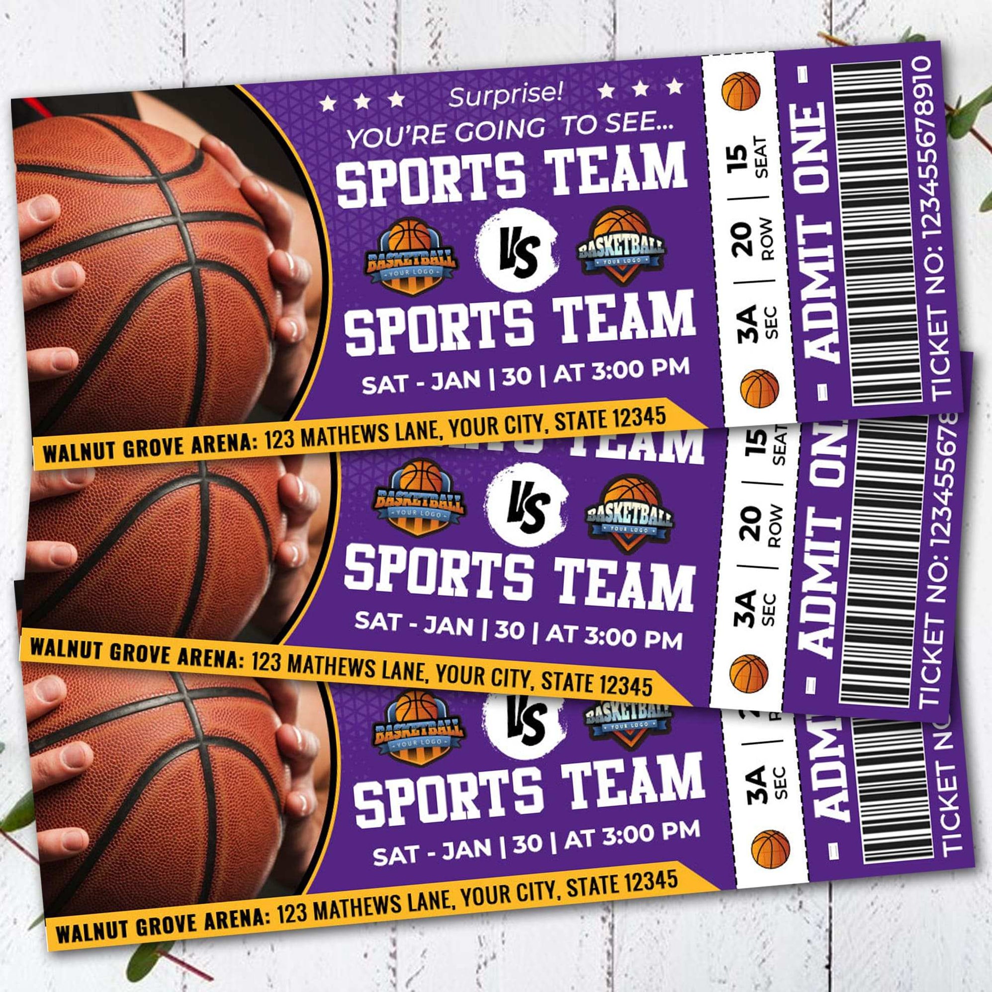 DIY Basketball Game Stub Ticket Template Sports Event Ticket Posh Park