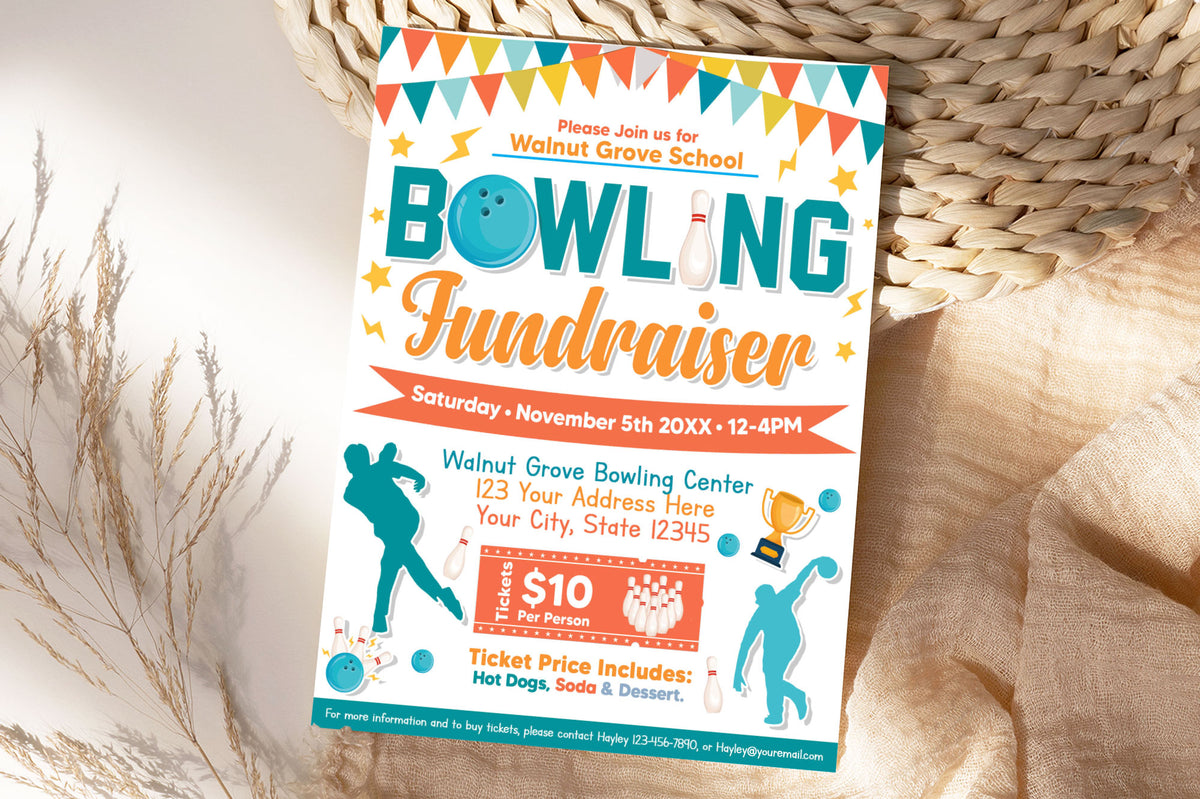 DIY Bowling Fundraiser Flyer Template | School Sport Fundraiser Flyer ...