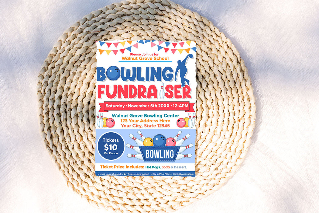 Customizable Bowling Fundraiser Flyer Template | Sports Fundraising Event Flyer