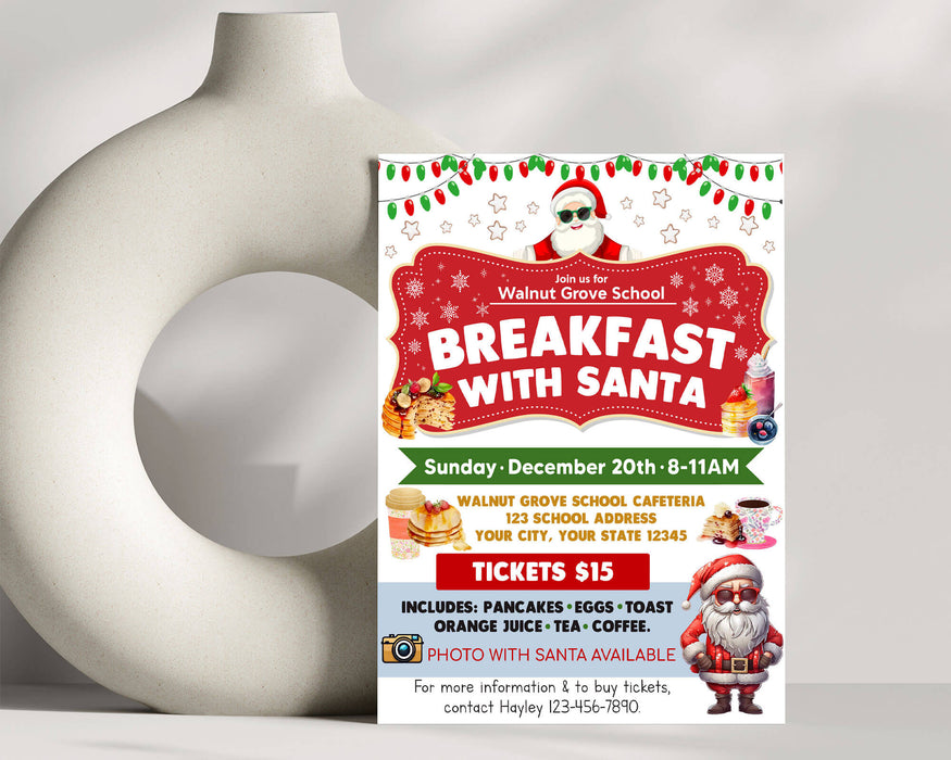 DIY Breakfast With Santa Flyer | School PTA PTO Christmas Fundraiser Poster Template